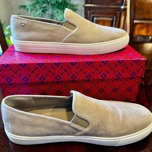 Tory Burch Gray/Beige Suede Slip-On Sneakers Women's Size 10.5